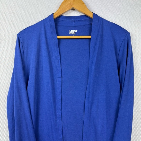 Lands’ End Open Front Cardigan Blue Cotton Modal Long Sleeve Size M - Picture 1 of 8